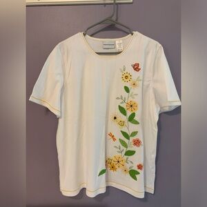 Alfred Dunner Spring Floral Embroidered T shirt